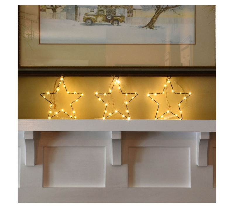 LumaBase Set of 3 Battery Operated LED LightedMetal Stars — View 2