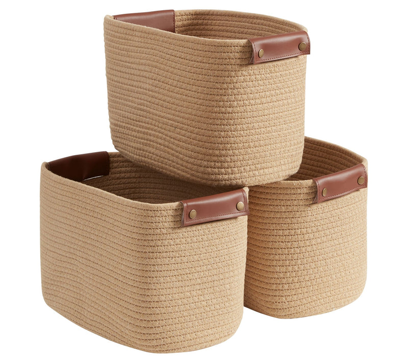 Ornavo Home 3pk Cotton Rope Storage Shelf Baskets w/ Handles — Main view