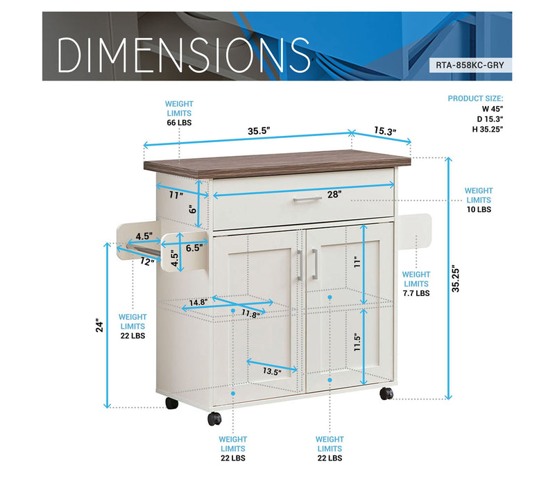 Techni Home Deluxe Kitchen Island Cart w/ WaterResistant Top — View 6