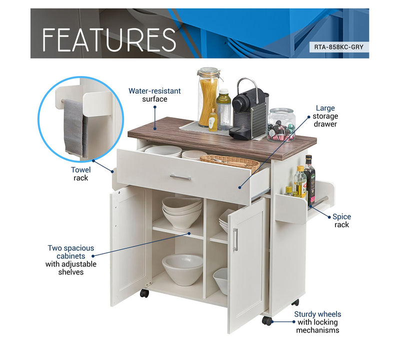 Techni Home Deluxe Kitchen Island Cart w/ WaterResistant Top — View 5