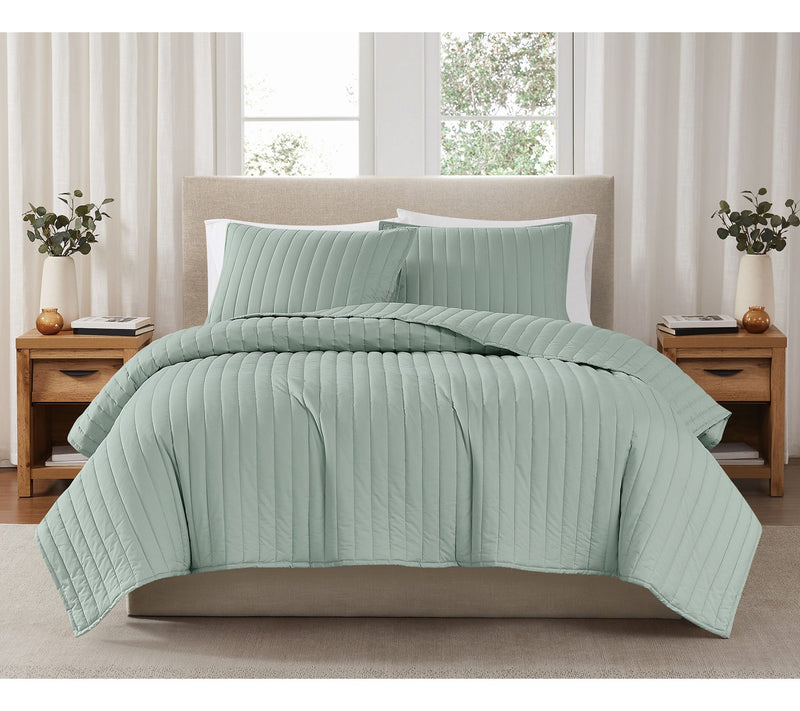 Brooklyn Loom S olid Cotton Per cale Full/Queen 3Piece Quilt S — View 9