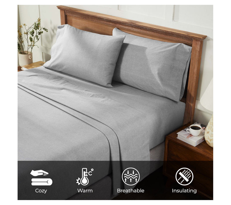 Superior Melange Flannel Cotton Deep Pocket Shet Set, Queen — View 6