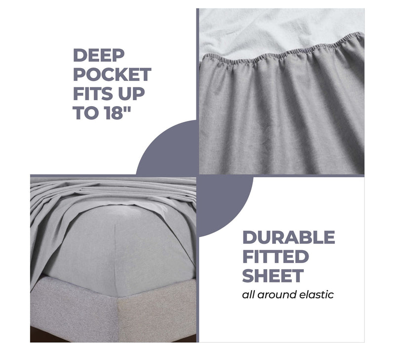 Superior Melange Flannel Cotton Deep Pocket Shet Set, Queen — View 5