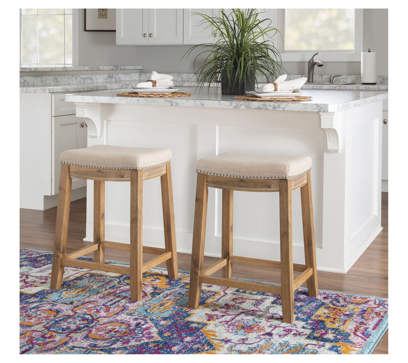 Linon Home 26.2 5 "Brenner Acac ia Counter Stoo l W/Fabric Seat — View 2