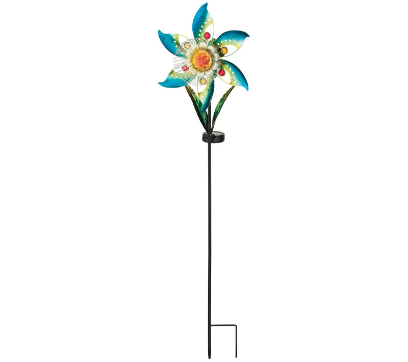 Regal Art & Gift Blossom Solar Spinner Stake -Blue — View 3