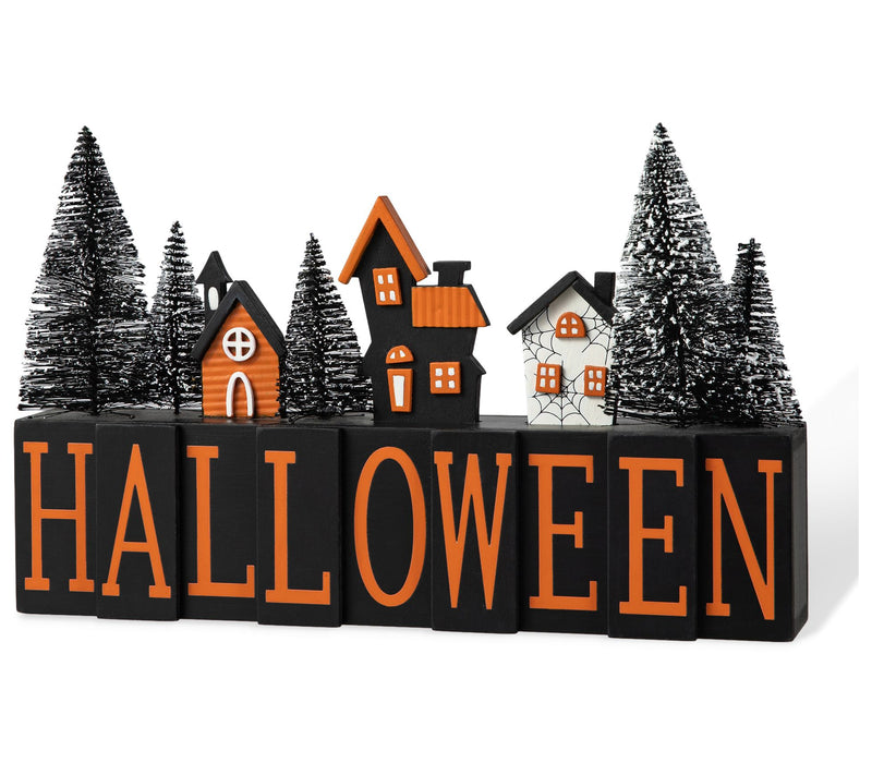 Glitzhome 14"L Halloween "HALLOWEEN" Haunted House Table Sign — View 2