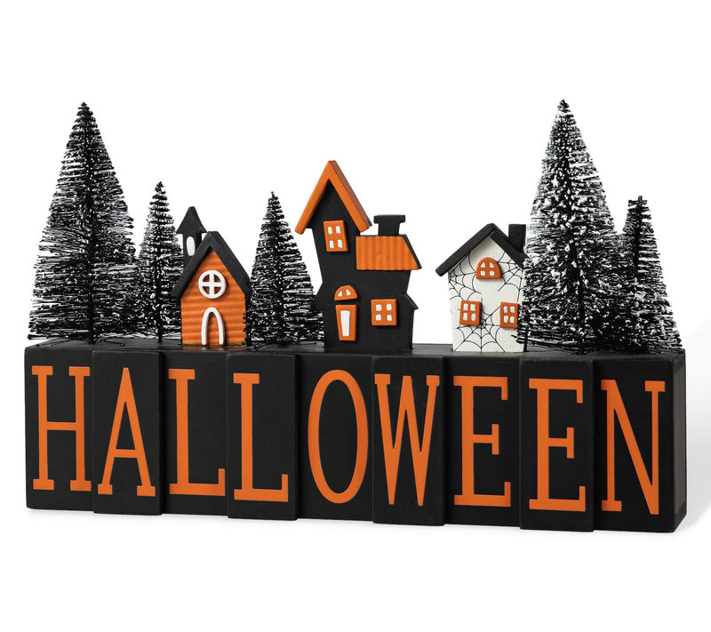 Glitzhome 14"L Halloween "HALLOWEEN" Haunted House Table Sign — View 7