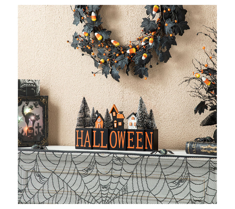 Glitzhome 14"L Halloween "HALLOWEEN" Haunted House Table Sign — Main view