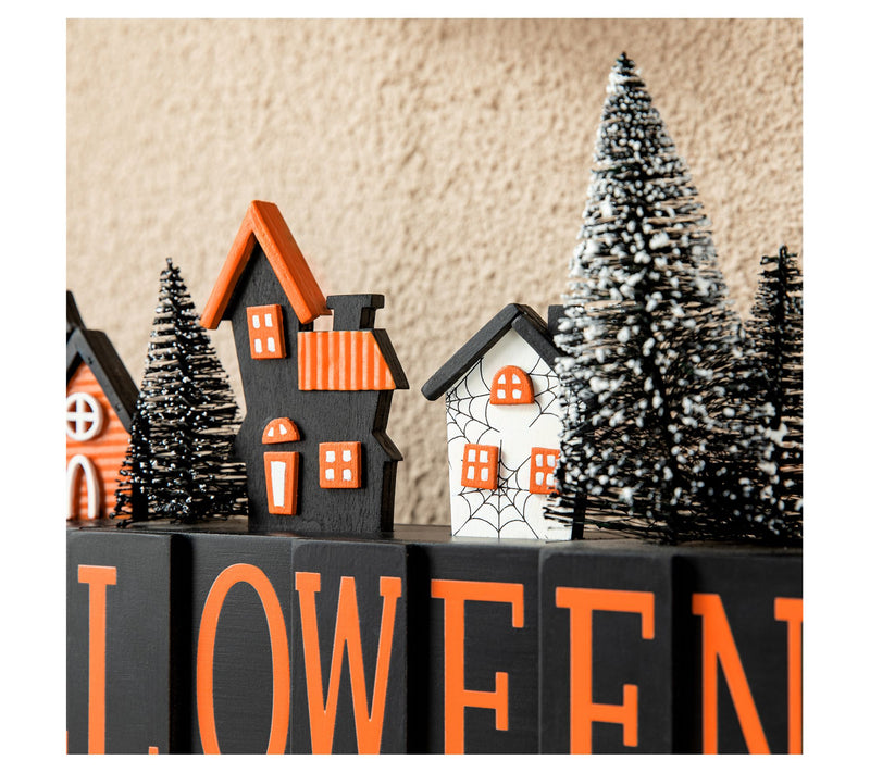 Glitzhome 14"L Halloween "HALLOWEEN" Haunted House Table Sign — View 4