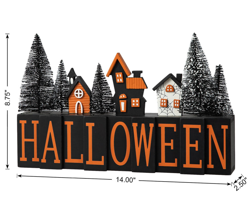Glitzhome 14"L Halloween "HALLOWEEN" Haunted House Table Sign — View 5