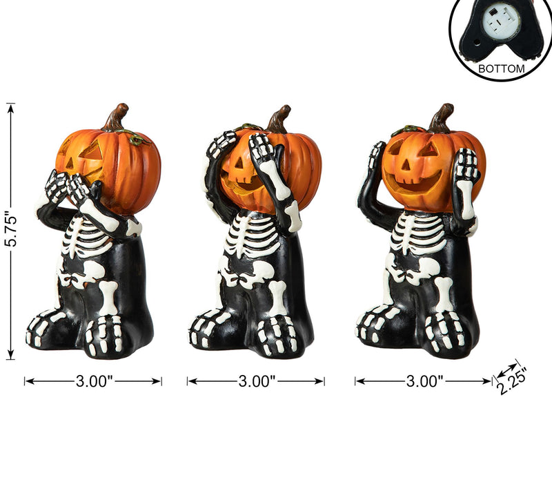 Glitzhome 5.75"H Halloween Skeleton Pumpkin Table Decor S/3 — View 7