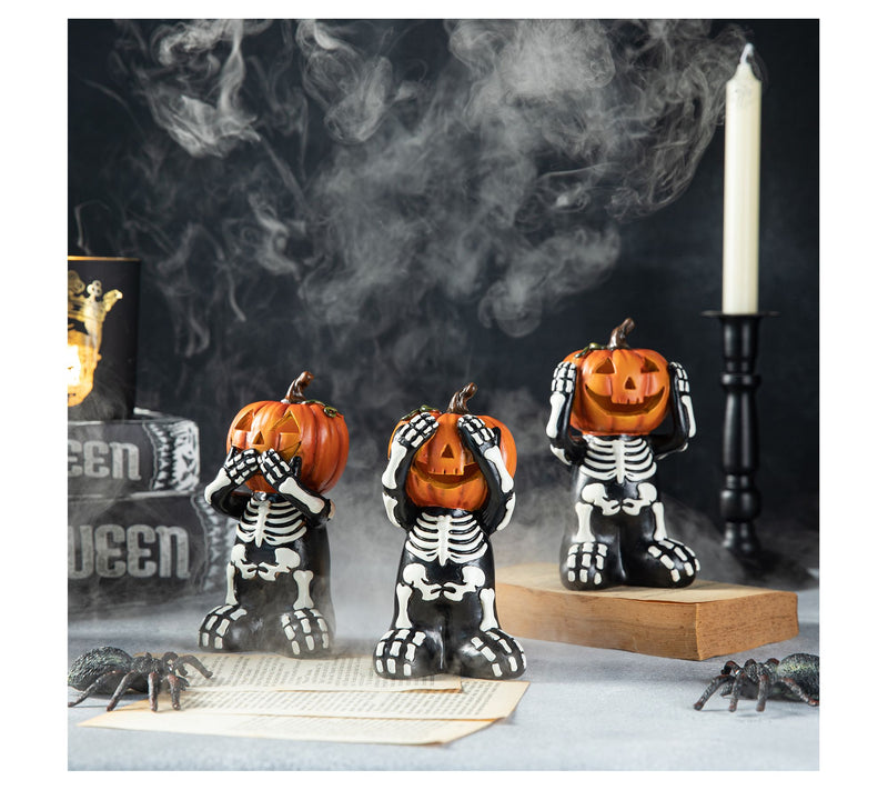Glitzhome 5.75"H Halloween Skeleton Pumpkin Table Decor S/3 — View 3