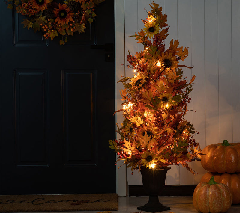 Glitzhome 48"H Fall Lighted Maple and SunflowerUrn Porch Tree — View 4