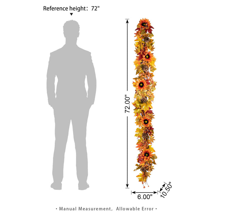 Glitzhome 6' Fall Sunflower, Maple Leaf and Berry Garland — View 7