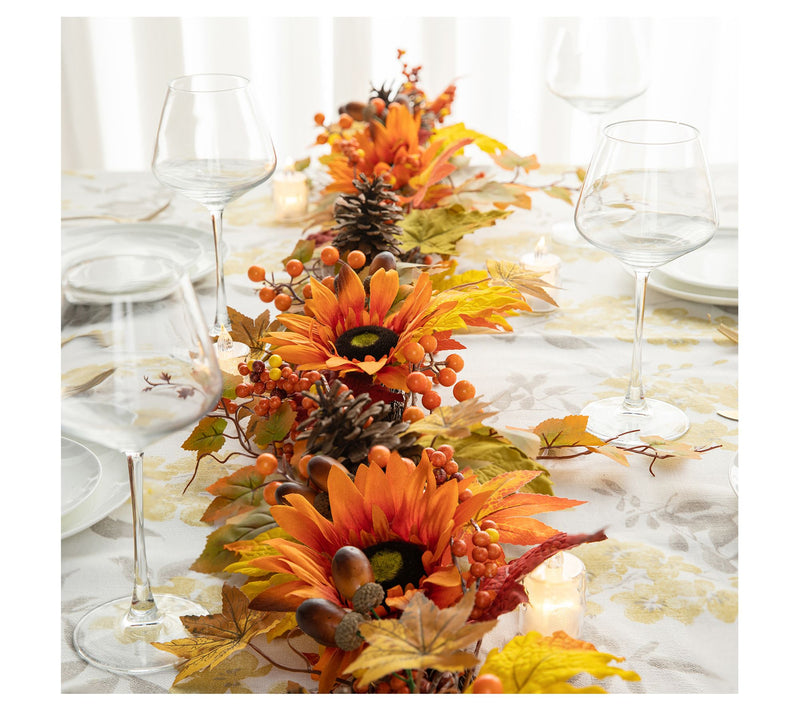 Glitzhome 6' Fall Sunflower, Maple Leaf and Berry Garland — View 6