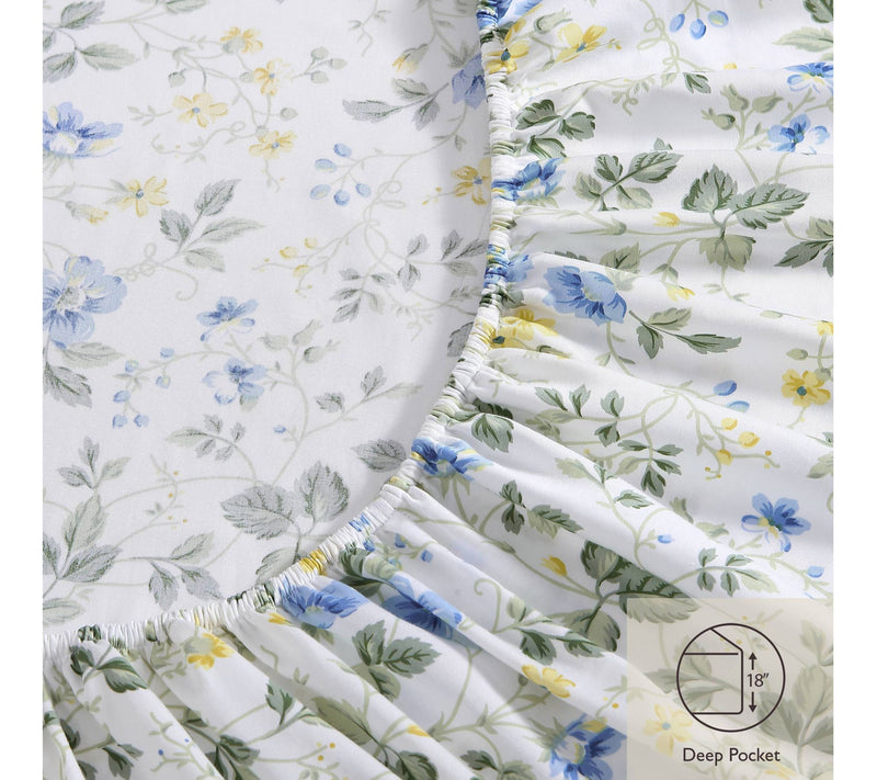 Laura Ashley Meadow Floral Cotton 4-Piece SheetSet-Queen — View 7