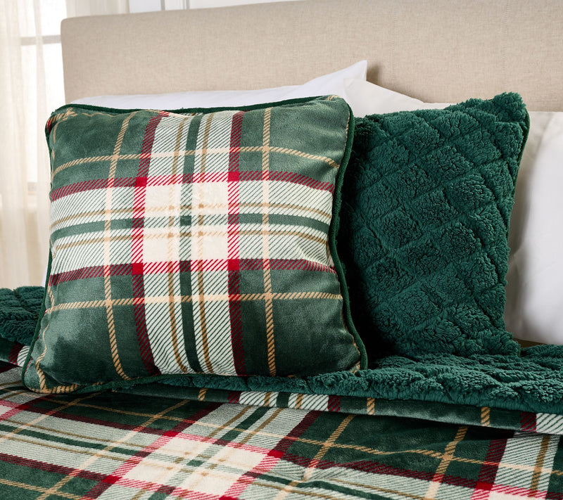 Sandra Lee (2) 18" x 18" Reversible Plaid/Sherpa Pillows — Main view