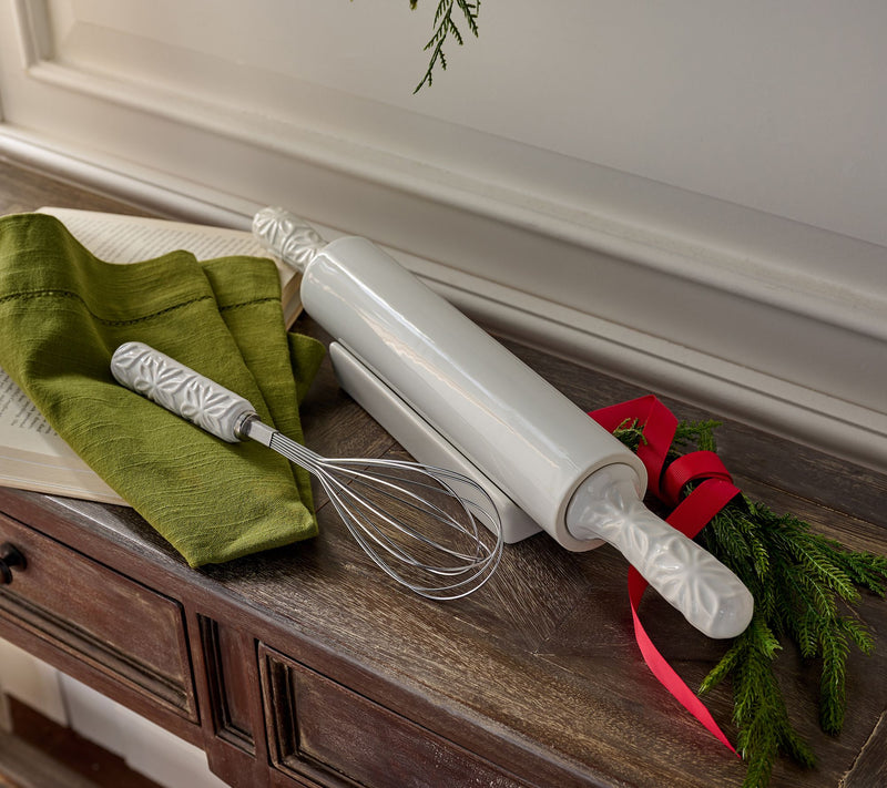 Sandra Lee 3-Piece Stamped Rolling Pin & Baking Whisk Stoneware Set — Main view