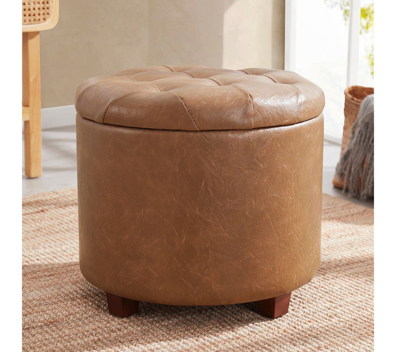Ornavo Round Faux Leather Storage Ottoman withTufted Lid — View 8