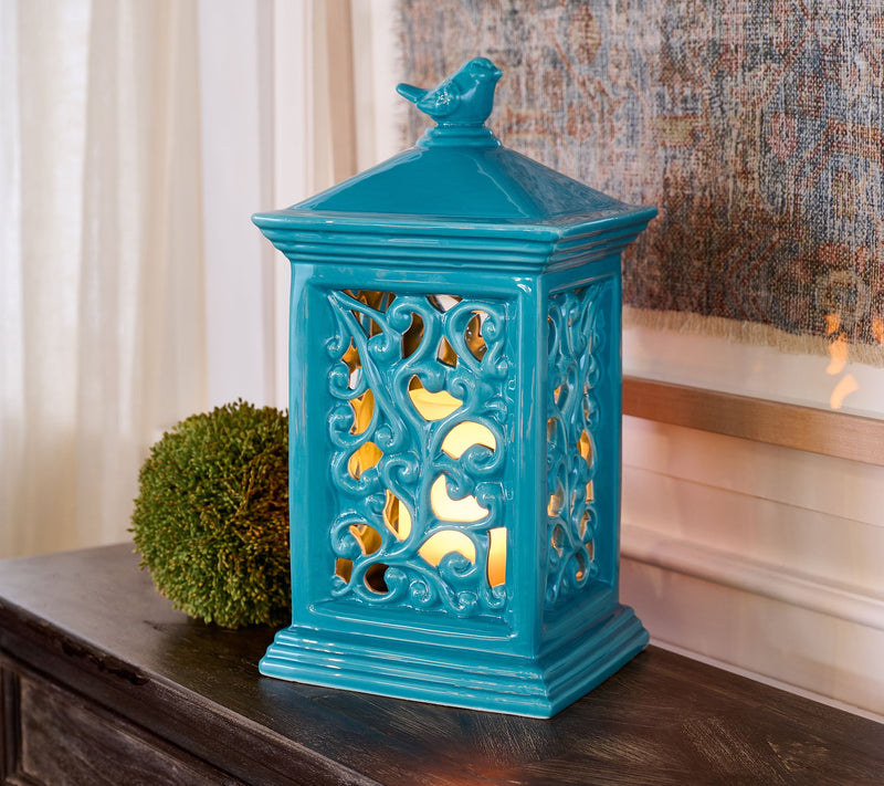 14.5" Indoor/Outdoor FlickeringFlame Ceramic Lantern by Valerie — View 15