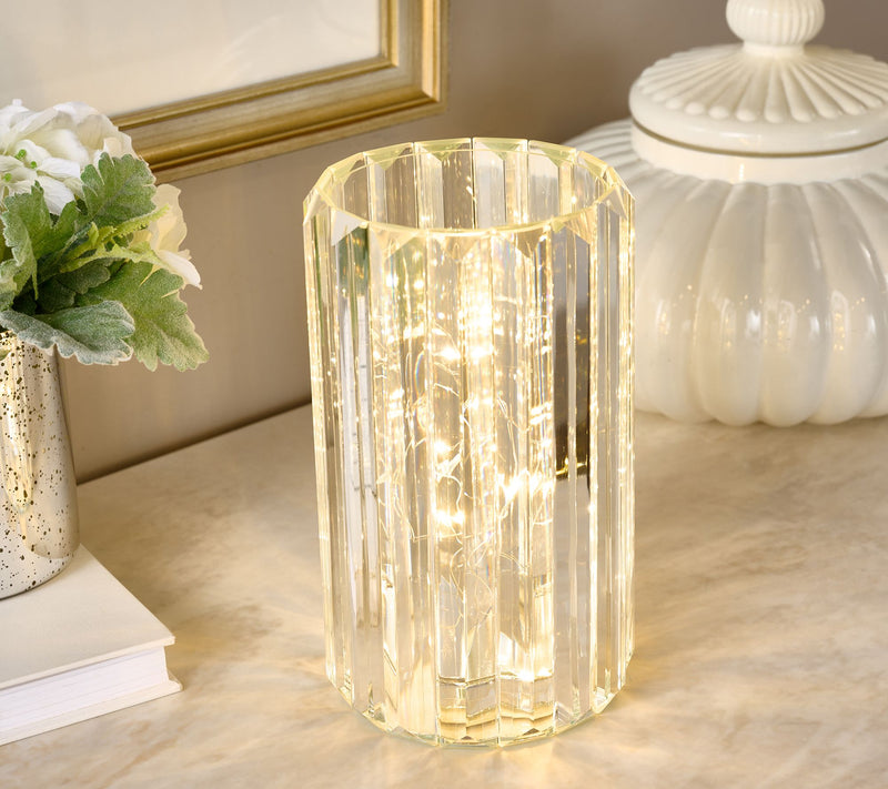 8" Illuminated Faceted Glass Prism Hurricane by Valerie — View 3