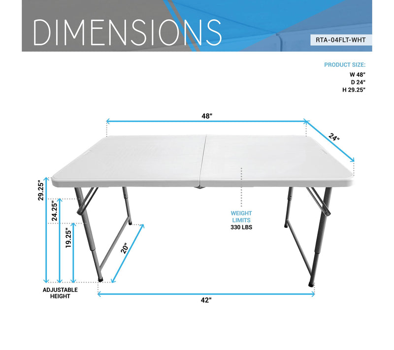 Techni Home 4' Granite White Adjustable HeightFolding Table — View 8