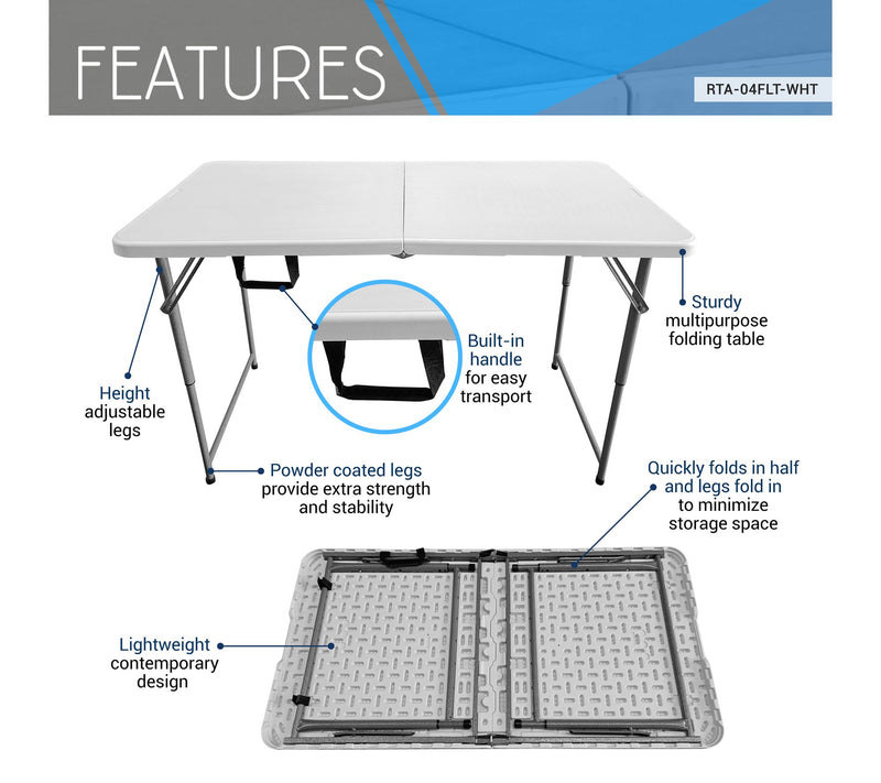 Techni Home 4' Granite White Adjustable HeightFolding Table — View 7