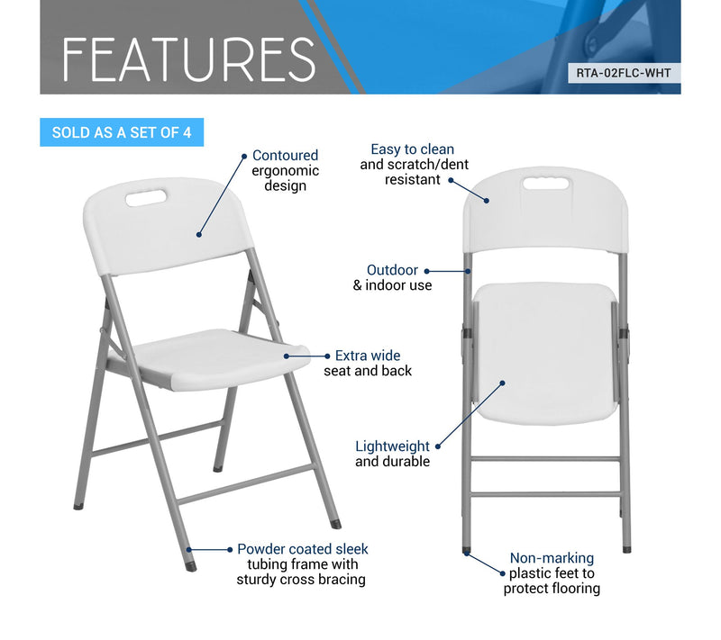 Techni Home  Set of 4 Granite White Folding Chairs — View 7