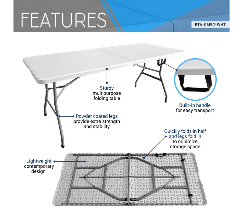 Techni Home 6' Granite White Folding Table W/Easy-Carry Handle — View 7