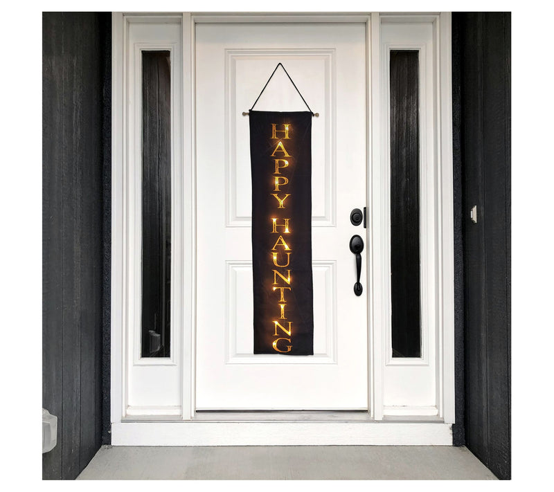 LumaBase Battery Operated LED Lighted Wall Banner-Happy Haunt — View 2