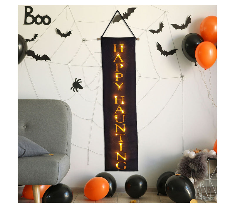LumaBase Battery Operated LED Lighted Wall Banner-Happy Haunt — View 3