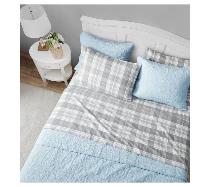 Laura Ashley Mulholland Plaid Grey Twin Sheet Set — View 10