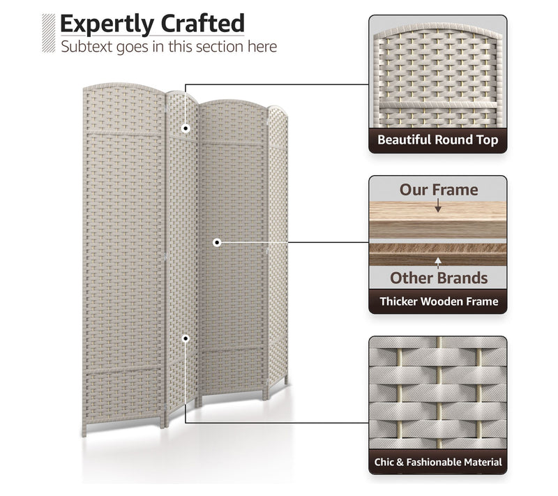 Sorbus 4 Panel Room Divider, 6 ft. Tall Partition — View 8