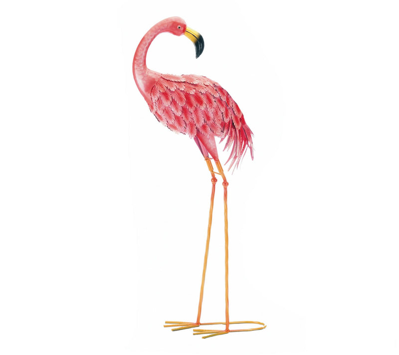 Zingz & Thingz Standing Flamingo Looking Back Garden Statue — View 5