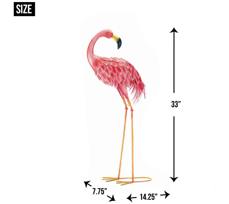 Zingz & Thingz Standing Flamingo Looking Back Garden Statue — View 2