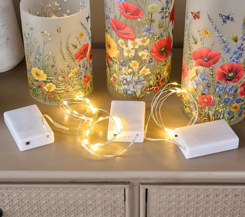 Set of 3 Illuminated Wildflower Hurricanes By Valerie — View 2
