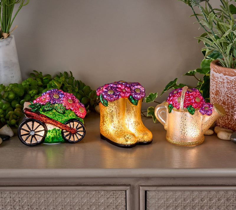 Set of 3 Illuminated Mercury Glass Garden Icons By Valerie — Main view