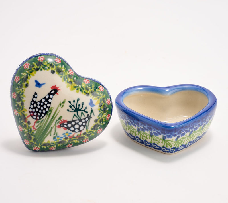 Lidia's Polish Pottery Hand Painted Heart Box w/ Lid — View 7