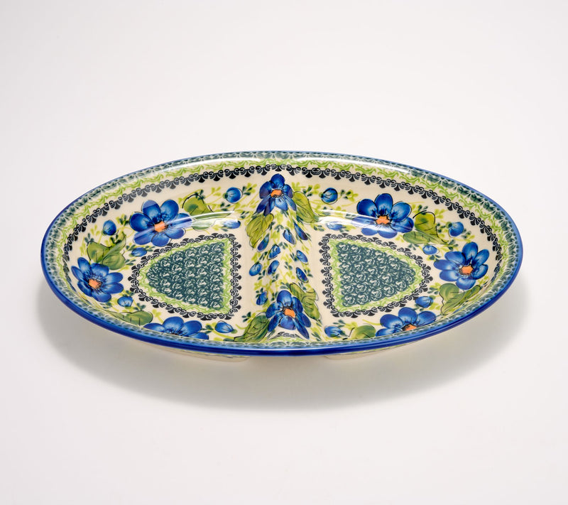Lidia's Polish Pottery Hand Painted Divided Oval Platter — View 2