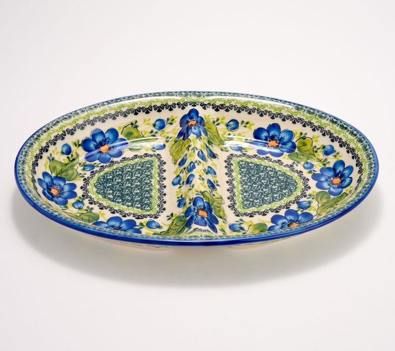 Lidia's Polish Pottery Hand Painted Divided Oval Platter — Main view