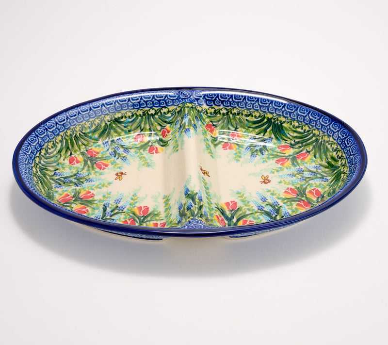 Lidia's Polish Pottery Hand Painted Divided Oval Platter — View 3