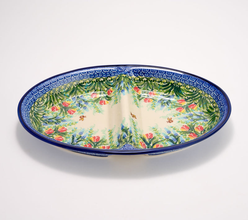 Lidia's Polish Pottery Hand Painted Divided Oval Platter — View 4