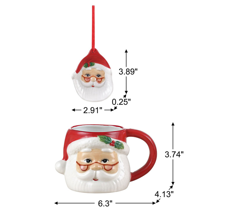 Mr. Christmas 16 oz. Ceramic Santa Mug and Ornament Set - Red — View 3