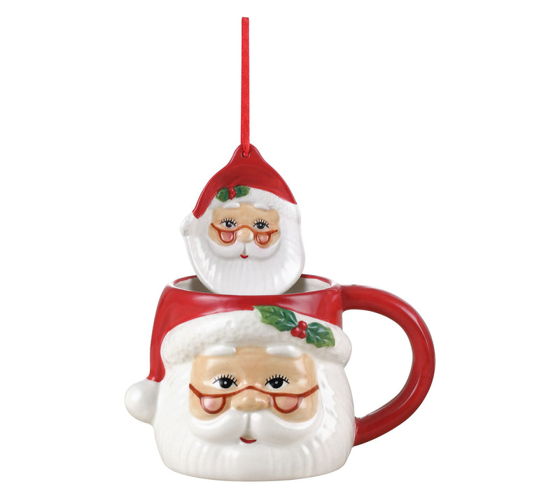 Mr. Christmas 16 oz. Ceramic Santa Mug and Ornament Set - Red — View 6