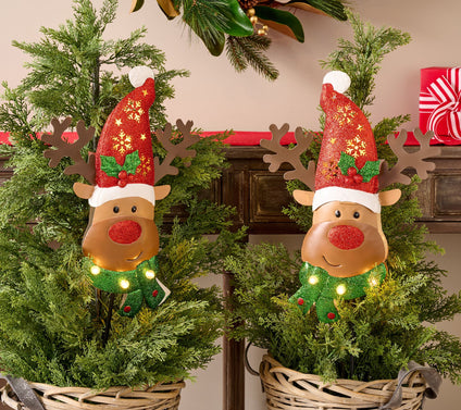 "As Is" Kringle Express S/2 Illuminated Metal Reindeer Pathway Stakes