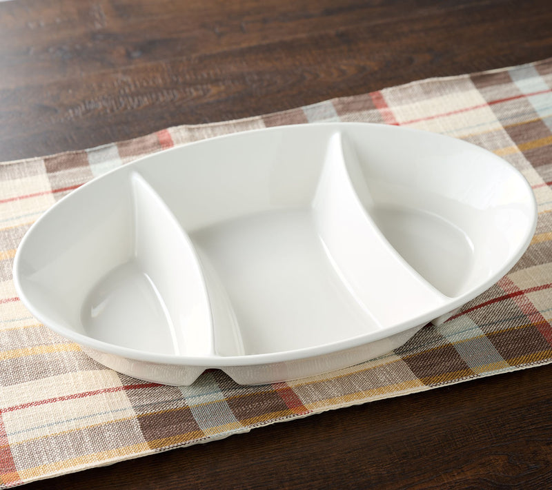 Home Reflections White Porcelain Triple Divided Serving Platter — Main view
