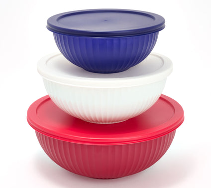GeniCook 3-Pc Glass Multi-Color Serve & Store Bowls w/ Lids