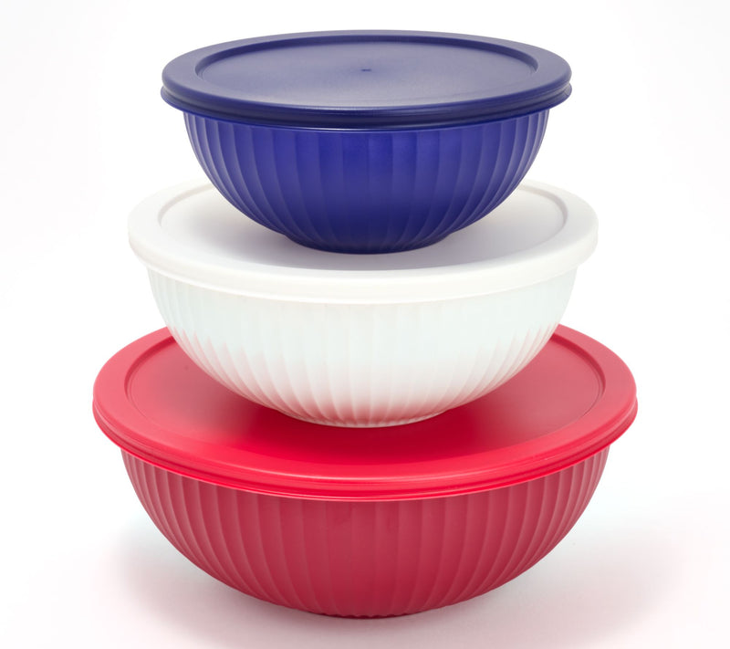 GeniCook 3-Pc Glass Multi-Color Serve & Store Bowls w/ Lids — Main view