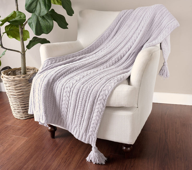 Barefoot Dreams CozyChic 45x60 Cable Blanket with Tassels — Main view