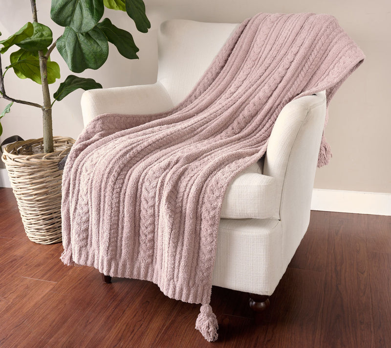 Barefoot Dreams CozyChic 45x60 Cable Blanket with Tassels — View 9